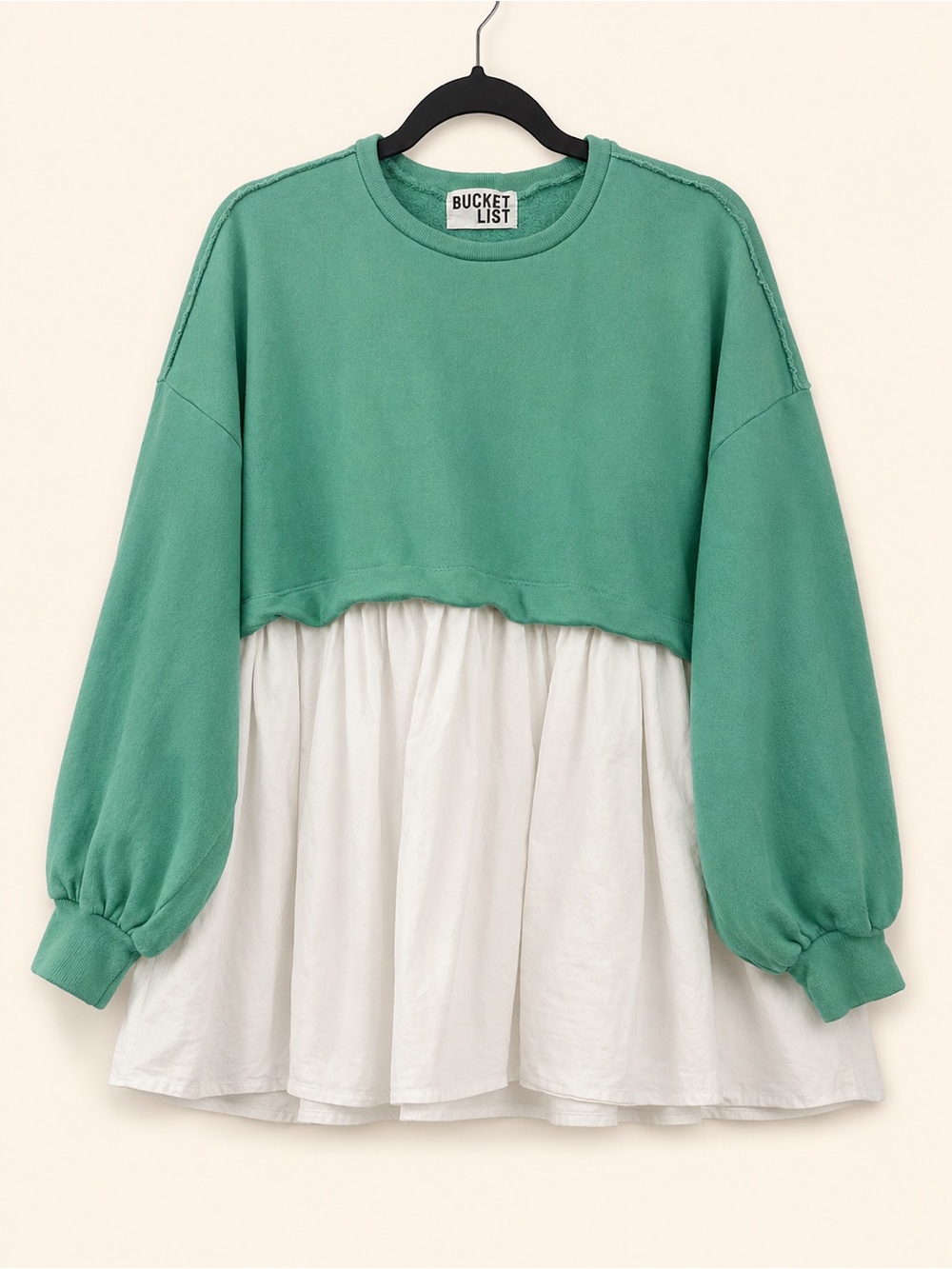 Bucket List Small Green White Sweatshirt Tunic Top Pockets